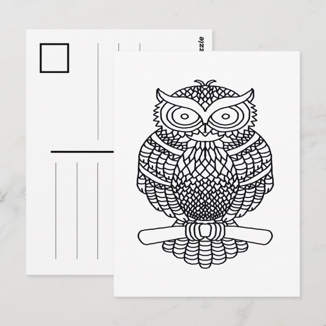 Uggla (vitt) - vykort (Fram/baksida)