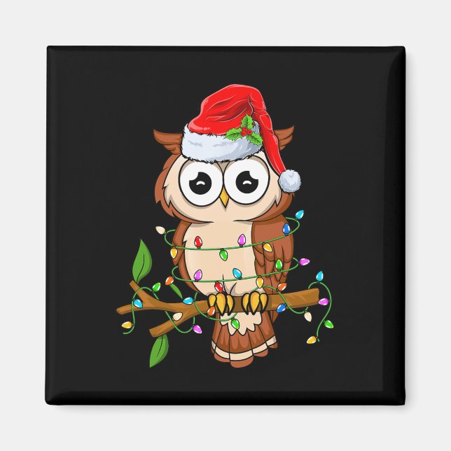 Uggla Wearing Santa Hat Julafton - Birds Uggla Äls Magnet (Framsidan)