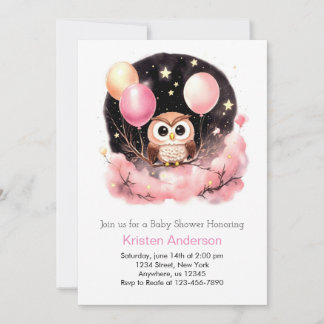 Uggla WildblomWoodland Dreamy Girl Baby Shower Inbjudningar