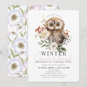 Uggla Winter Onederland Girl 1st Birthday Inbjudningar