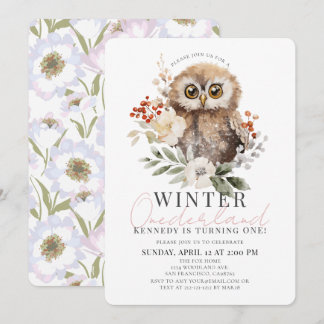 Uggla Winter Onederland Girl 1st Birthday Inbjudningar