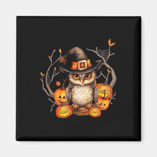 Uggla Witch Hat Pumpkin Spooky Halloween Kids Mana Magnet