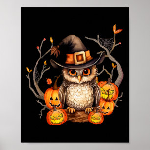 Uggla Witch Hat Pumpkin Spooky Halloween Kids Mana Poster