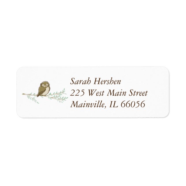 Uggla Woodland Animal Baby Shower Returadress Etikett (Framsidan)