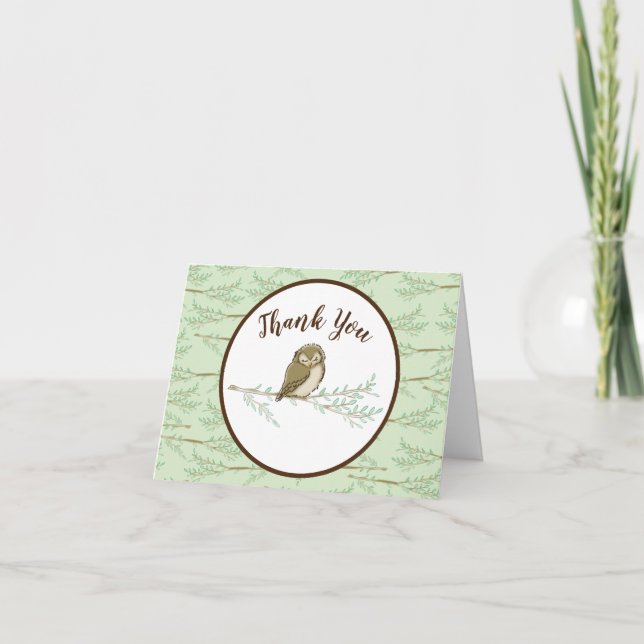 Uggla Woodland Animal Baby Shower Tack Kort (Framsida)