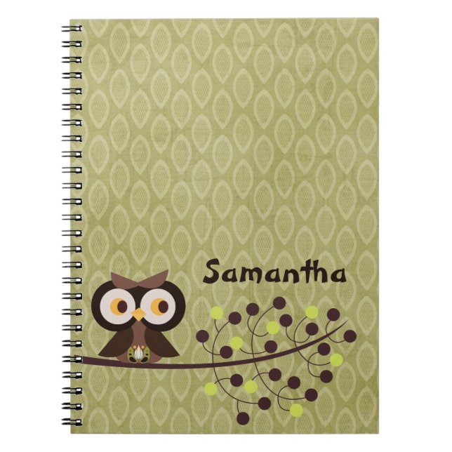 Uggla Woodland Hoot Night Spiral - bärbar dator Anteckningsbok (Framsidan)
