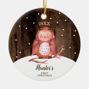 Uggla Woodland Personlig Baby Första julen Julgransprydnad Keramik