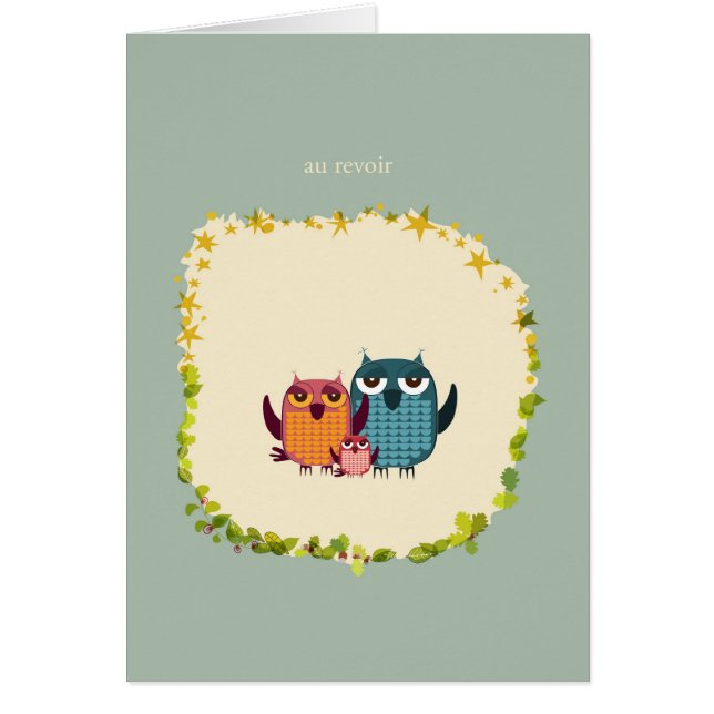 ugglafamilj hälsningskort (Framsidan)