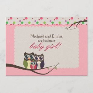 Ugglafamiljbaby shower för flicka inbjudningar