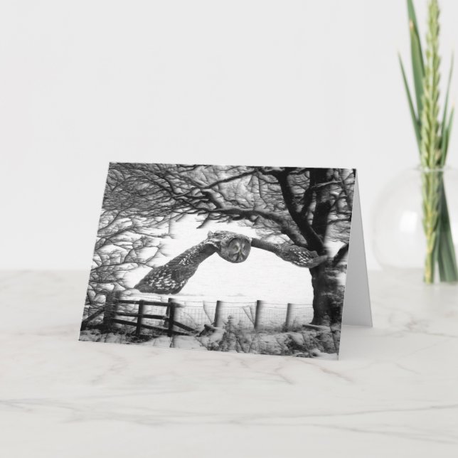 Ugglaflyg i snön helgkort (Framsida)