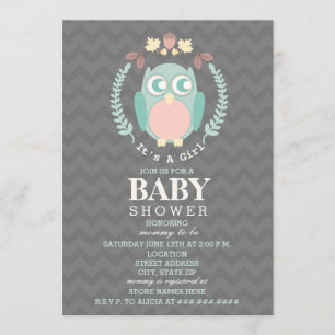 Ugglakranbaby shower - flicka inbjudningar
