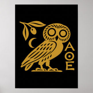 Ugglan av Athena Athenska mynt Forntida grekisk sy Poster