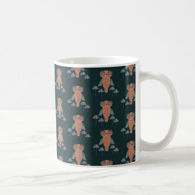 Ugglan av visdom och blommor kaffemugg (Höger)