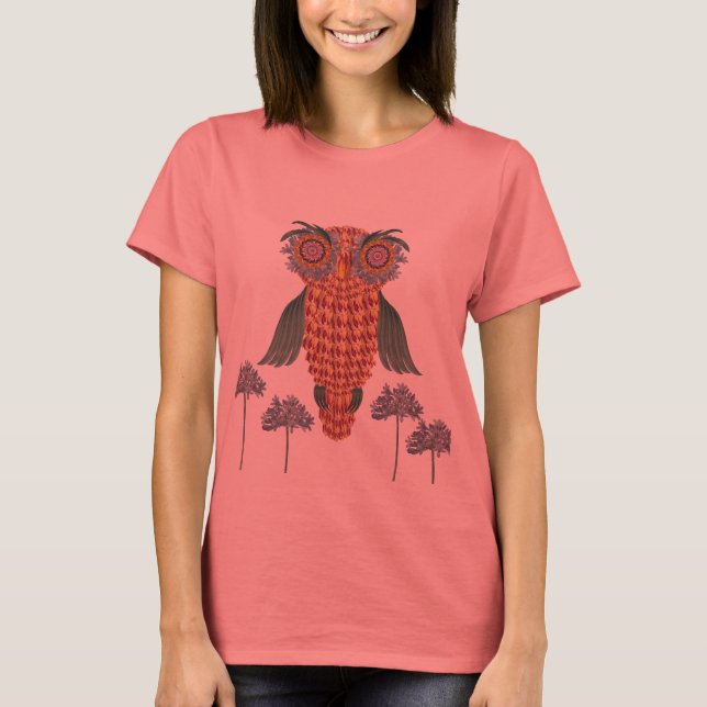 Ugglan av visdom och blommor tee shirt (Framsida)