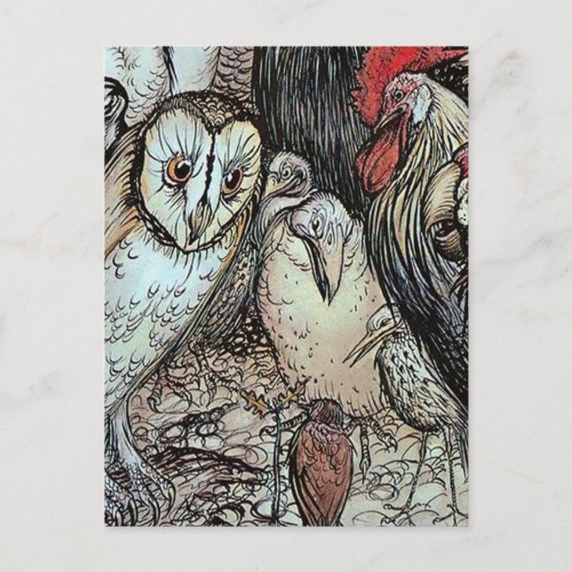 “Ugglan och fåglarna” av Arthur Rackham Vykort (Framsida)