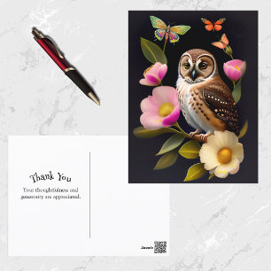 Ugglans rosa blomstermotiv med fjärilar illustrati vykort