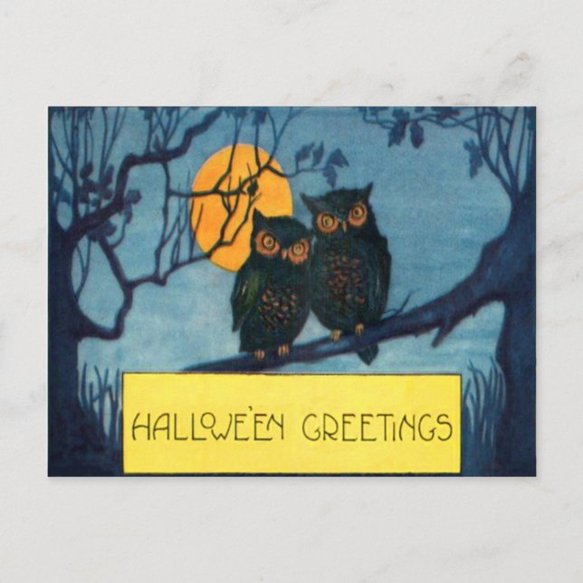 Ugglans Träd Natt Fullmåne Halloween Vykort (Framsida)