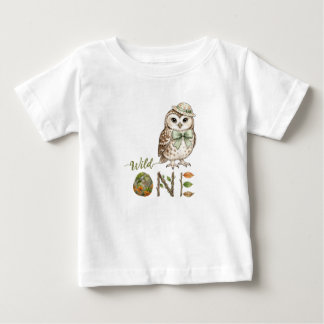 Ugglans Vilda Ett Vattenfärg Första Födelsedags Ba T Shirt