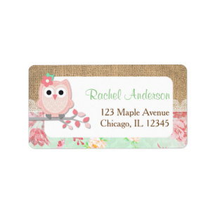 Ugglareturetiketter, shabby chicburlap adressetikett