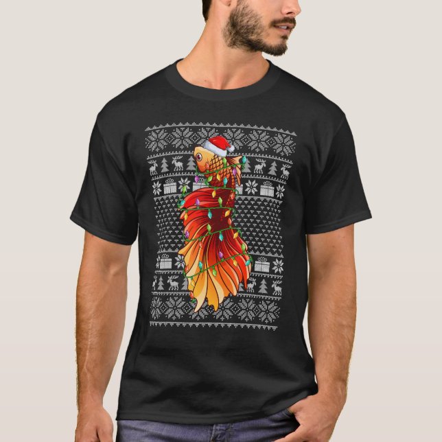 Ugglatt sötare Stil Julafton Ljus Santa Betta Fish T Shirt (Framsida)
