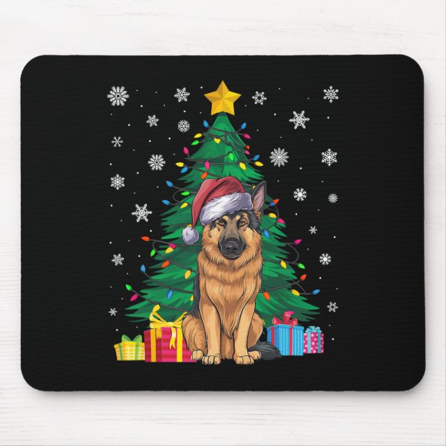 Ugglatt Sweater Julafton Träd Ljus German Shepherd Musmatta (Framsidan)