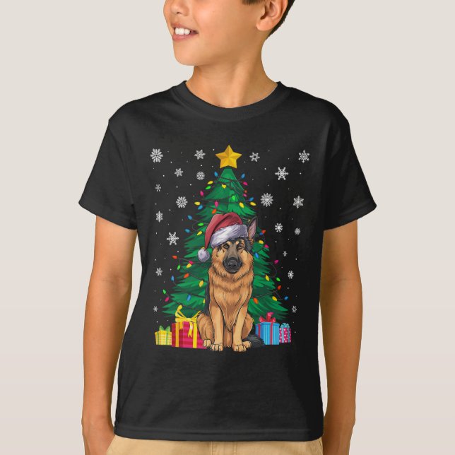 Ugglatt Sweater Julafton Träd Ljus German Shepherd T Shirt (Framsida)