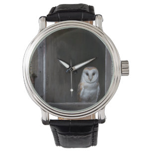 Ugglavintageläder fäster klockan armbandsur