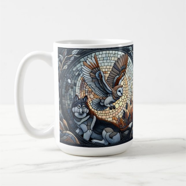 Uggle- och vargmosaik Naturlig Ai-konst  Kaffemugg (Vänster)