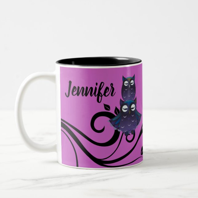 Uggle tema lila ugglekopp kaffemugge anpassad Två-Tonad mugg (Vänster)