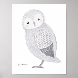 Uggleaffisch Snöuggla Illustration Uggla Nurseries Poster