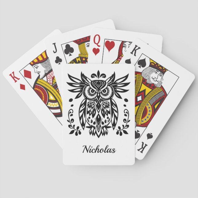 Uggleälskare Rustika Skogar Svart Vitt Bohemsk Casinokort (Baksidan)