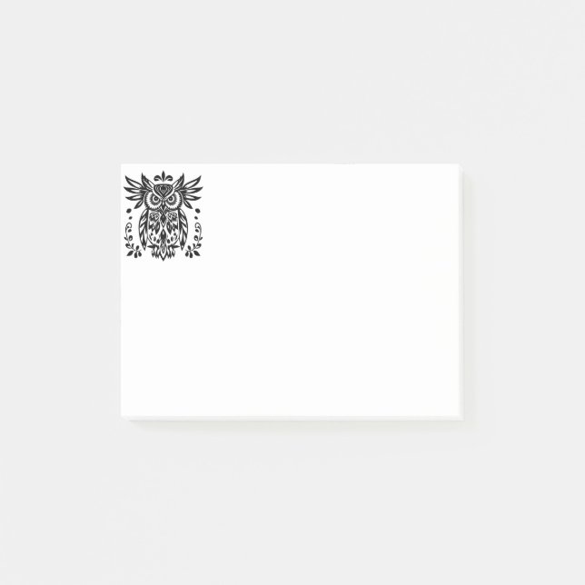 Uggleälskare Rustika Skogar Svart Vitt Bohemskt Post-it Block (Framsida)