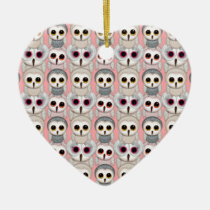 Ugglebarn på rosa mönster julgransprydnad keramik