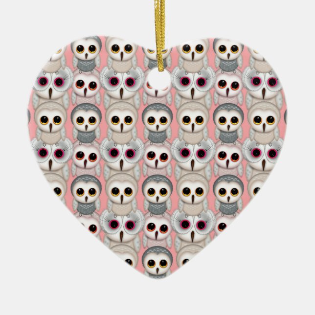 Ugglebarn på rosa mönster julgransprydnad keramik (Framsidan)