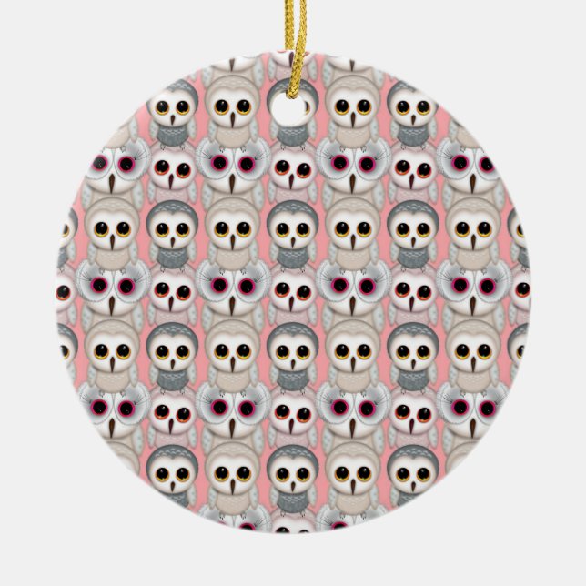 Ugglebarn på rosa mönster julgransprydnad keramik (Framsidan)