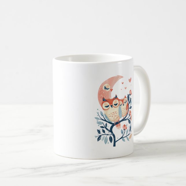 Ugglemamma och bebis älskar mors dag kaffemugg (Framsida höger)