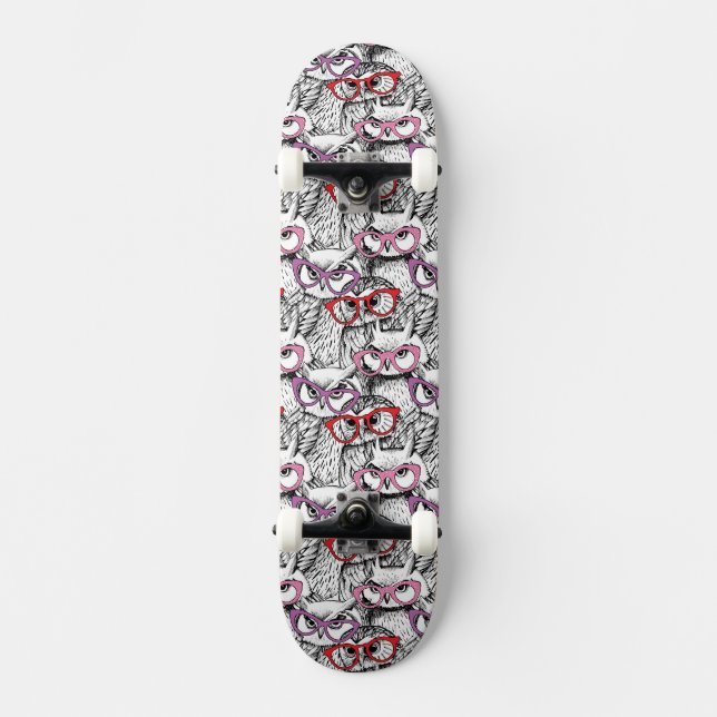 Ugglemönster med glasögon mini skateboard bräda 18,5 cm (Framsida)