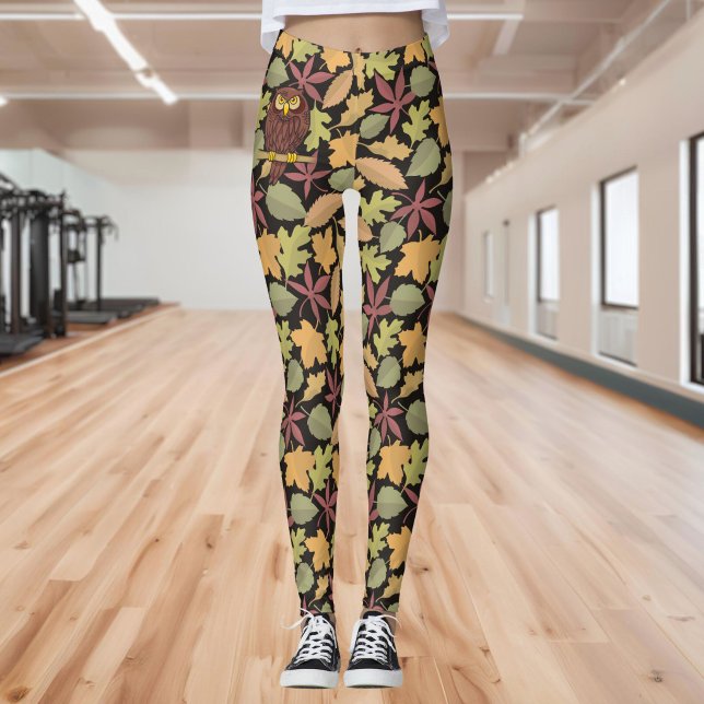 Uggleteckning på mörk bakgrund leggings (Skapare uppladdad)