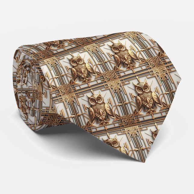 Ugglig Art Deco slips - Svart & Guld (Rullad)