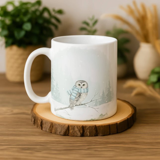 Ugglmugg Vattenfärg Vinter Julpresent Söt Fram Kaffemugg (Skapare uppladdad)