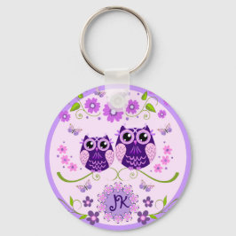 Ugglor, blommor & fjärilar anpassad monogram nyckelring