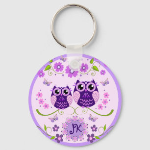 Ugglor, blommor & fjärilar anpassad monogram nyckelring