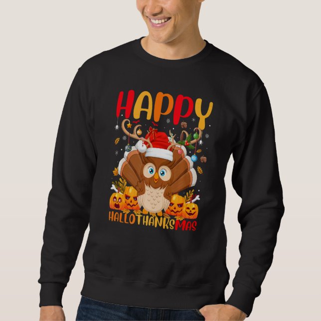 Ugglor Fågel Glad Ugglor Hellothanksmas Lång Ärmad Tröja (Framsida)
