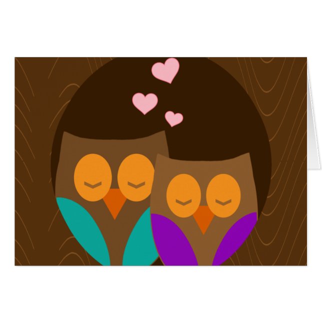 Ugglor i en bygga bo hälsningskort (Framsidan Horizontal)