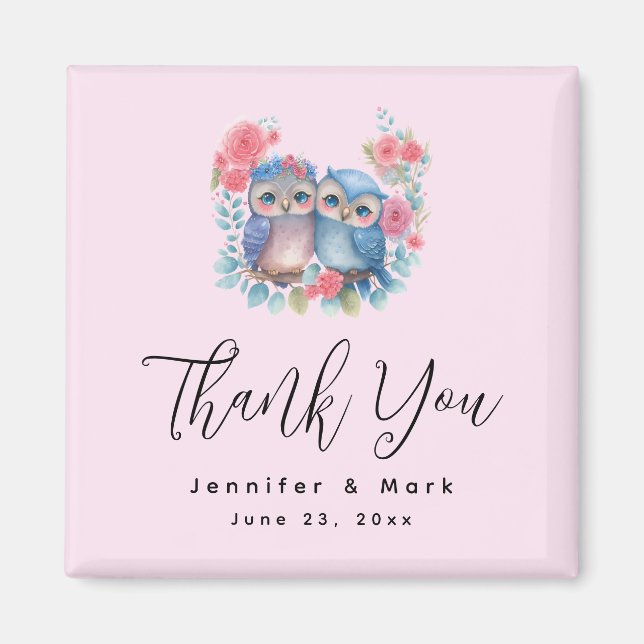 Ugglor i kärlek sittande på en trädgren Tack Magnet (Framsidan)