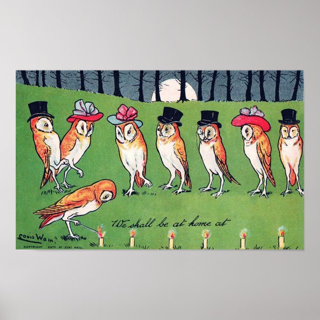 Ugglor i månsken, Louis Wain Poster (Framsidan)