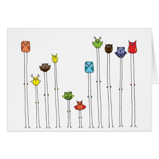 Ugglor i multifärgader hälsningskort (Framsidan Horizontal)