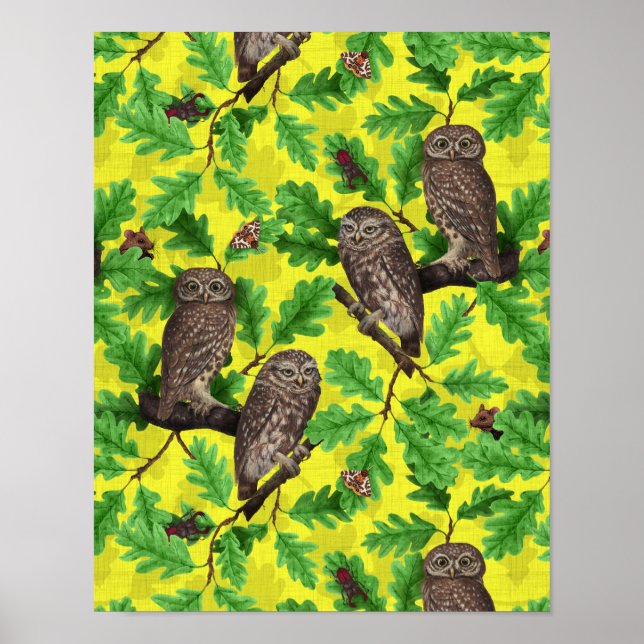 Ugglor i skogen på citron gul poster (Framsidan)