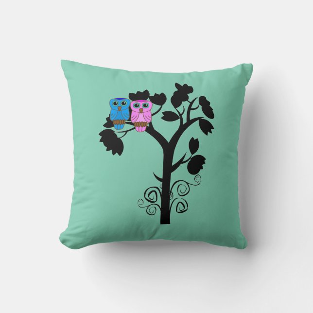 Ugglor - Love birds - Gift för par Kudde (Framsida)