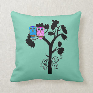 Ugglor - Love birds - Gift för par Kudde